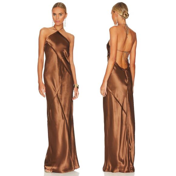 Retrofete Dresses & Skirts - Retrofete Sylvia Dress Maxi Halter Satin Patchwork Raw Edge Formal Party Prom XL